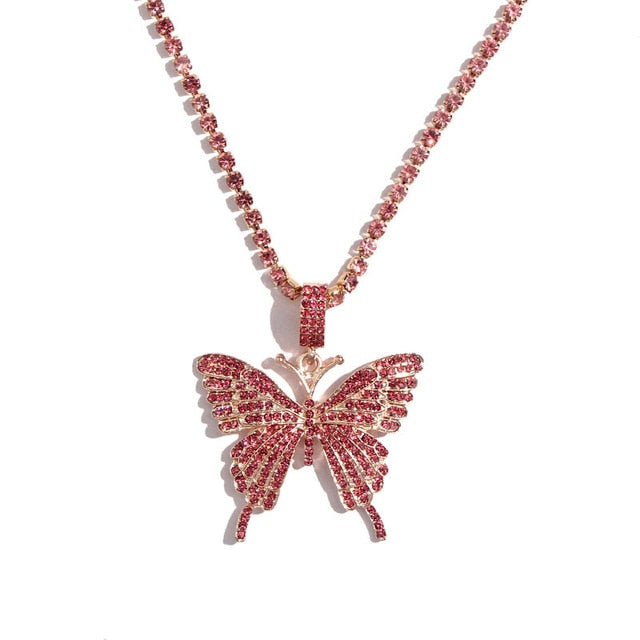 Statement Big Butterfly Pendant Necklace Rhinestone Chain for Women Bling Tennis Chain Crystal Choker Necklace Party Jewelry-Dollar Bargains Online Shopping Australia