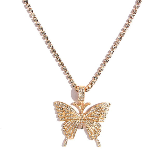 Statement Big Butterfly Pendant Necklace Rhinestone Chain for Women Bling Tennis Chain Crystal Choker Necklace Party Jewelry-Dollar Bargains Online Shopping Australia