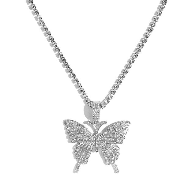 Statement Big Butterfly Pendant Necklace Rhinestone Chain for Women Bling Tennis Chain Crystal Choker Necklace Party Jewelry-Dollar Bargains Online Shopping Australia