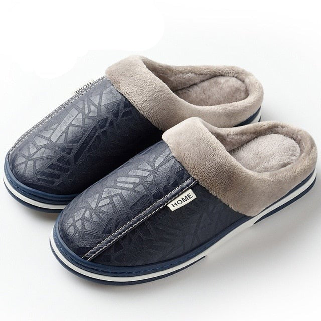 slippers Home Winter Indoor Warm Shoes Thick Bottom Plush Waterproof Leather House slippers man Cotton shoes-Dollar Bargains Online Shopping Australia