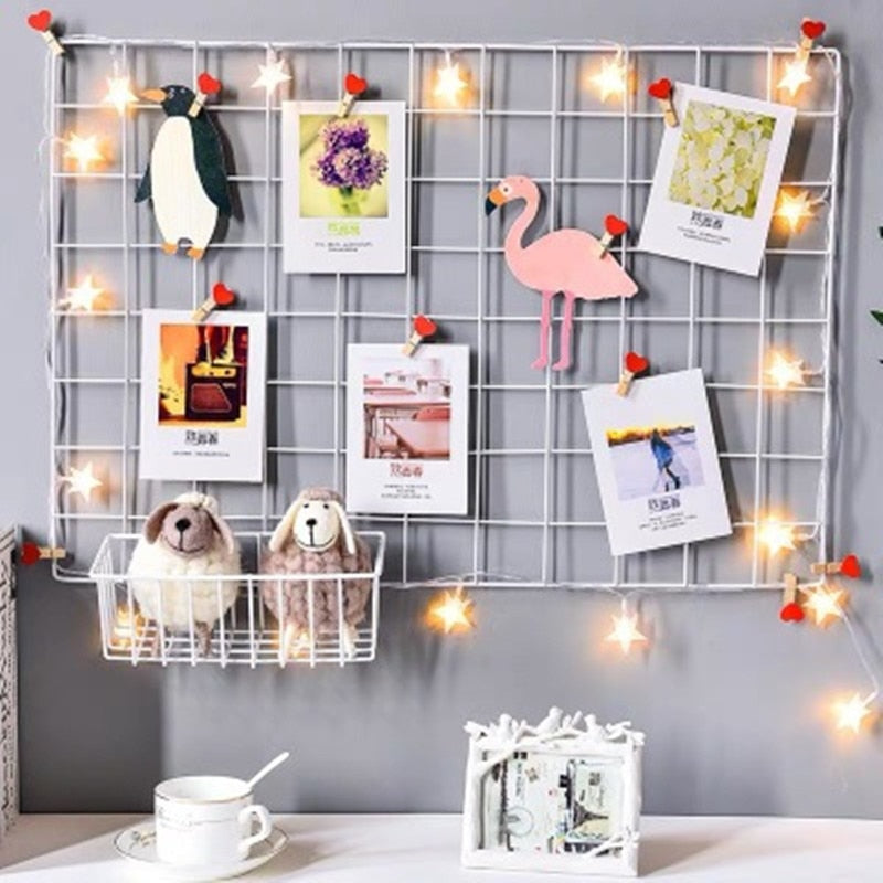 Ins Nordic Home Wall Decoration Iron Grid Decor Photo Frame Postcards DIY Wall Art Display Storage Rack Holder Shelf Organizer-Dollar Bargains Online Shopping Australia