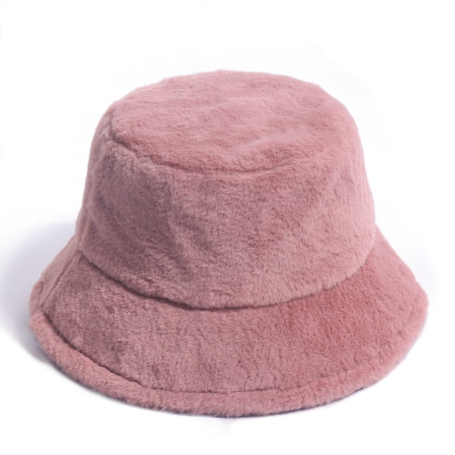 Winter Outdoor Vacation Lady Panama Black Solid Thickened Soft Warm Fishing Cap Faux Fur Rabbit Bucket Hat For Women-Dollar Bargains Online Shopping Australia