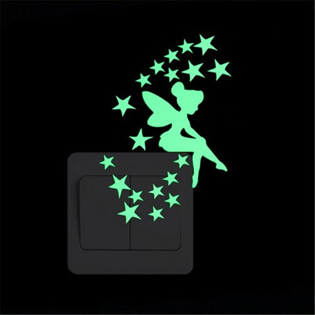 Cartoon Luminous Switch Sticker Glow in the Dark Wall Stickers Home Decor Kids Room Decoration Sticker Decal Cat Fairy Moon Star-Dollar Bargains Online Shopping Australia