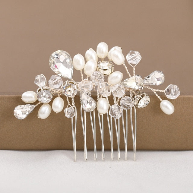 Silver Color Pearl Crystal Wedding Hair Combs Hair Accessories for Bridal Flower Headpiece Women Bride Hair ornaments Jewelry-Dollar Bargains Online Shopping Australia