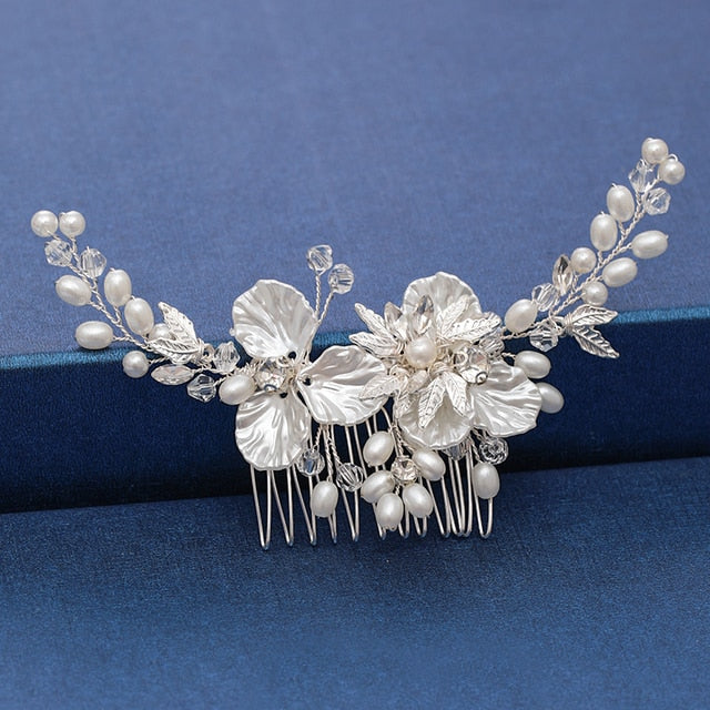 Silver Color Pearl Crystal Wedding Hair Combs Hair Accessories for Bridal Flower Headpiece Women Bride Hair ornaments Jewelry-Dollar Bargains Online Shopping Australia