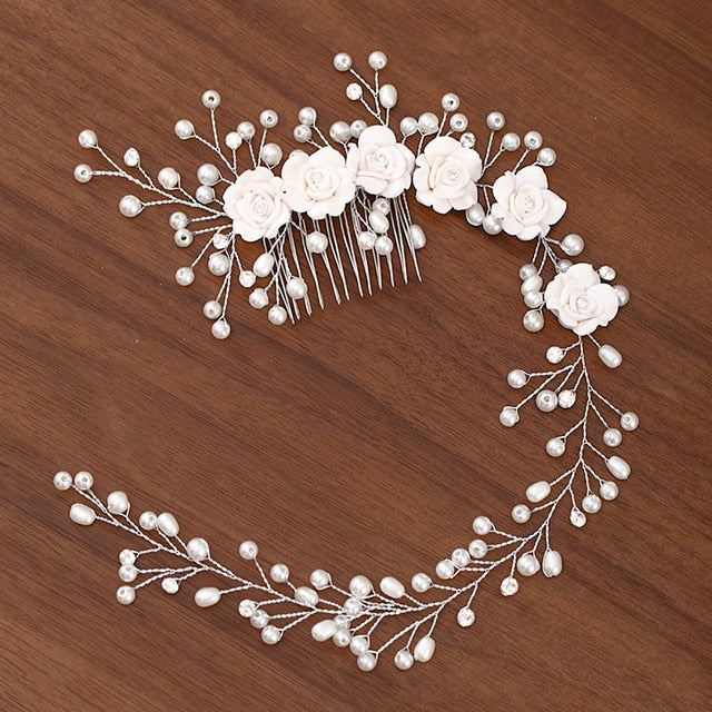 Silver Color Pearl Crystal Wedding Hair Combs Hair Accessories for Bridal Flower Headpiece Women Bride Hair ornaments Jewelry-Dollar Bargains Online Shopping Australia