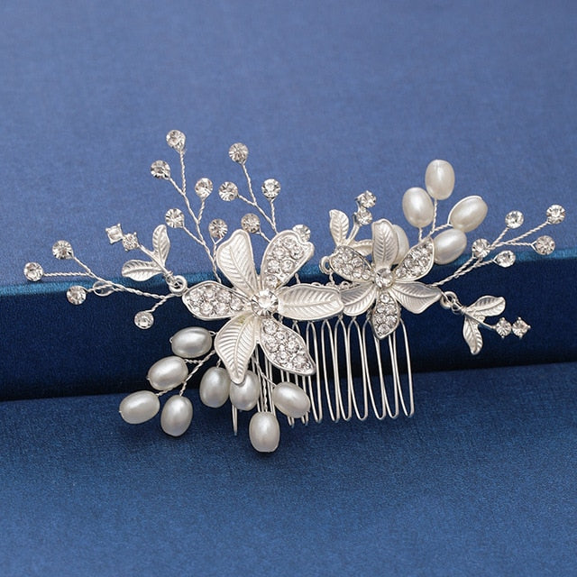 Silver Color Pearl Crystal Wedding Hair Combs Hair Accessories for Bridal Flower Headpiece Women Bride Hair ornaments Jewelry-Dollar Bargains Online Shopping Australia