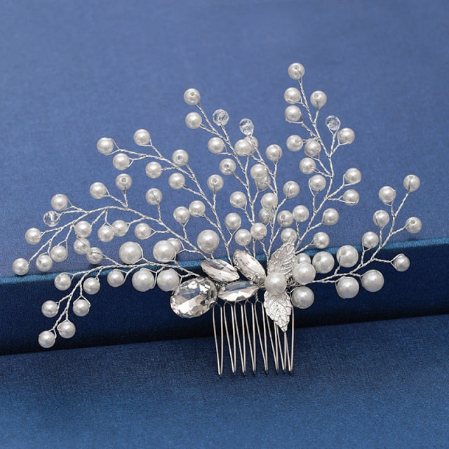 Silver Color Pearl Crystal Wedding Hair Combs Hair Accessories for Bridal Flower Headpiece Women Bride Hair ornaments Jewelry-Dollar Bargains Online Shopping Australia