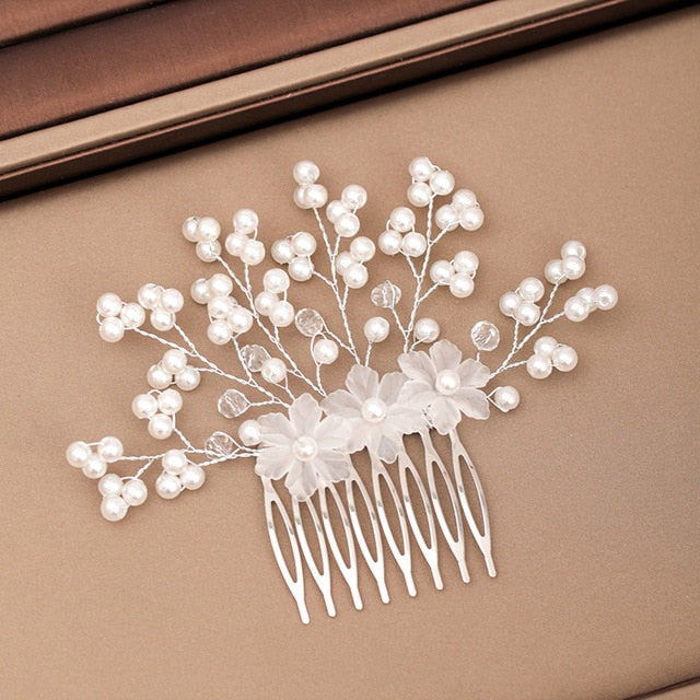 Silver Color Pearl Crystal Wedding Hair Combs Hair Accessories for Bridal Flower Headpiece Women Bride Hair ornaments Jewelry-Dollar Bargains Online Shopping Australia