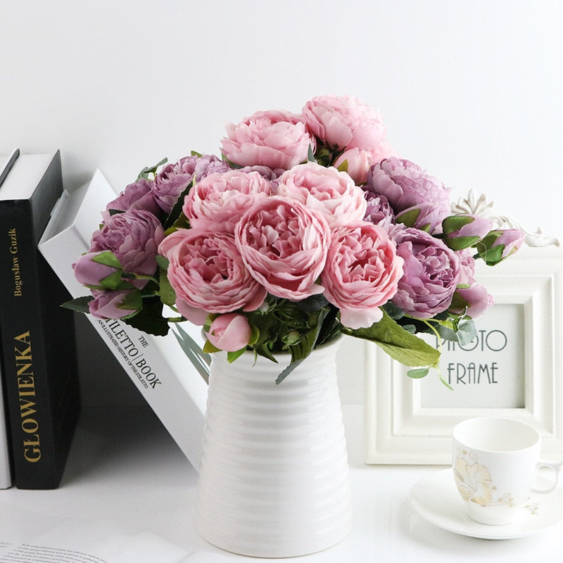 Silk Peony Bouquet Home Decoration Accessories Wedding Party Scrapbook Fake Plants Diy Pompons Artificial Roses Flowers-Dollar Bargains Online Shopping Australia