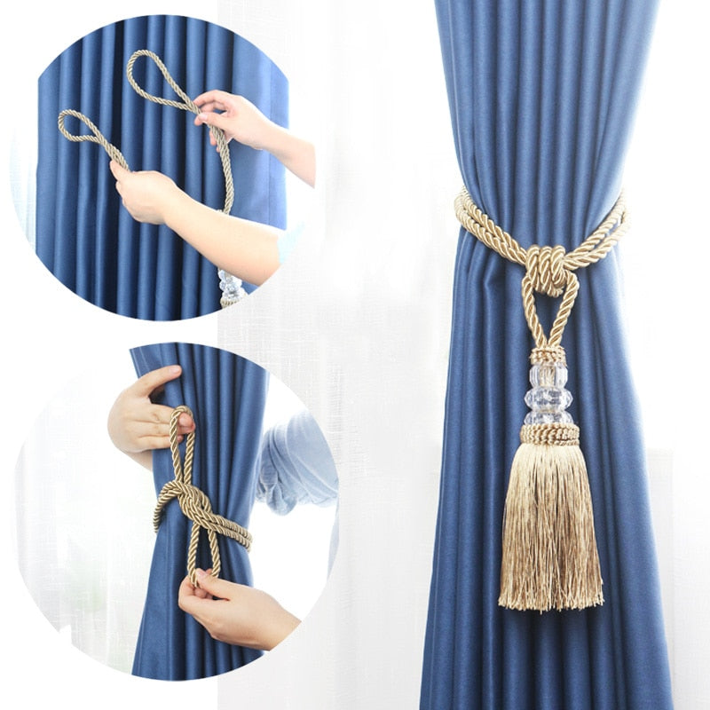 Crystal Beaded Tassel Curtain Tieback Decorative Curtain Tie Home Decor Cord for Curtains Buckle Rope Room Accessories-Dollar Bargains Online Shopping Australia