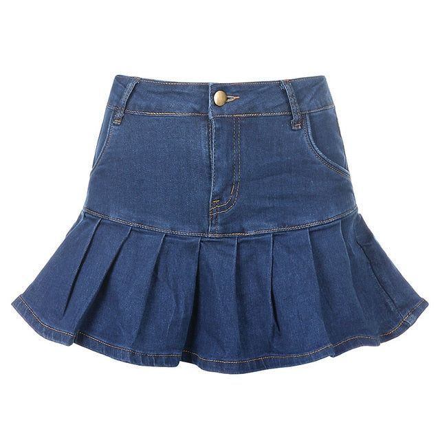 Denim Pleated Skirts Mini Solid Casual Woman Fashion Korean Style High Waist Skirt with Lined Hot Club Party Girls-Dollar Bargains Online Shopping Australia
