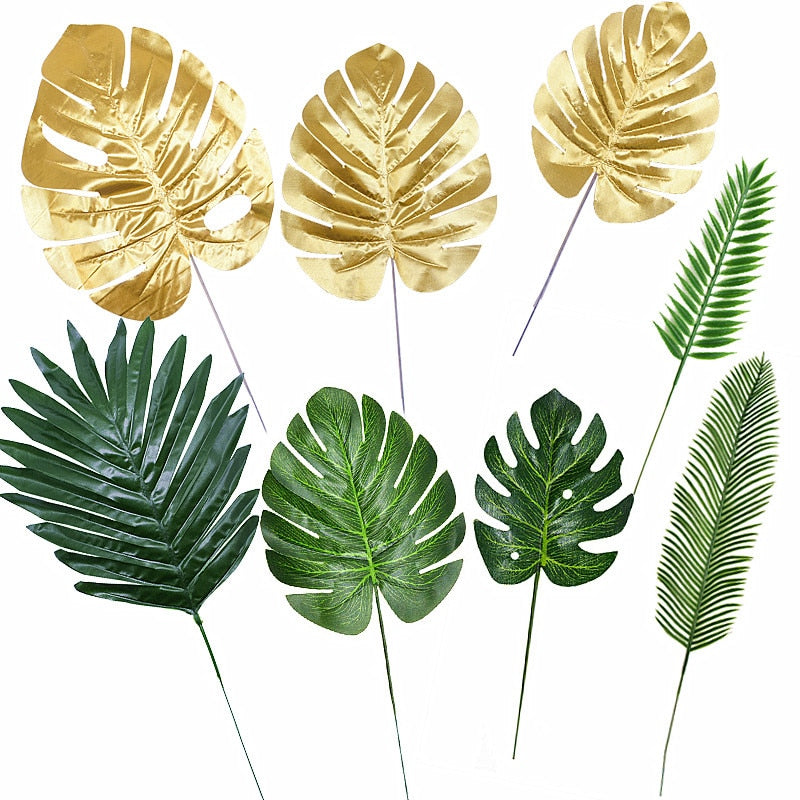 Artificial Gold Green Turtle Leaf Scattered Tail Leaf Fake Silk Plant For Wedding Birthday Party Home Decor Palm Leaves-Dollar Bargains Online Shopping Australia