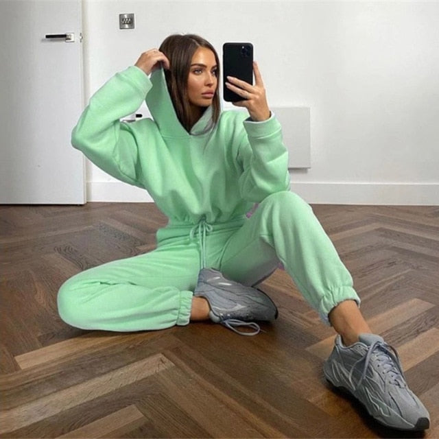 Women Sports 2 Pieces Set Sweatshirts Pullover Hoodies Pants Suit 2020 Home Sweatpants Trousers Outfits Solid Casual Tracksuit-Dollar Bargains Online Shopping Australia