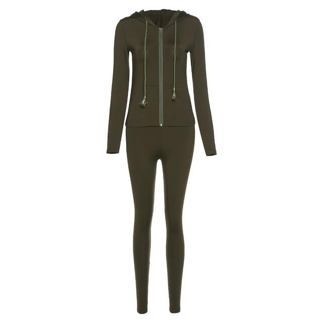 two piece set women long sleeve hooded zipper pocket sporty Jackets+leggings matching sets workout stretchy outfits-Dollar Bargains Online Shopping Australia