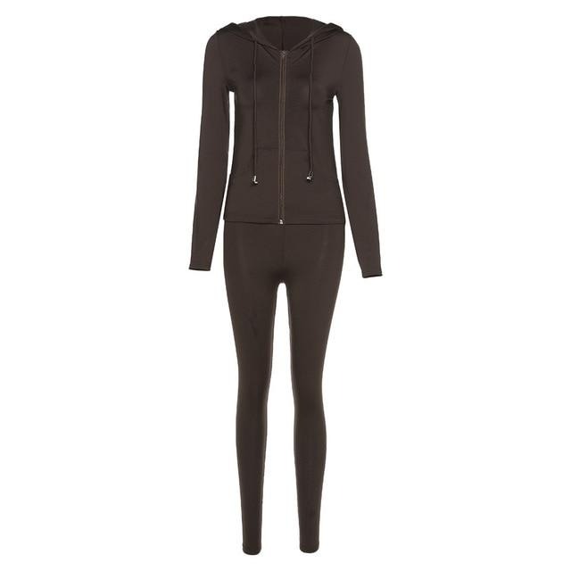two piece set women long sleeve hooded zipper pocket sporty Jackets+leggings matching sets workout stretchy outfits-Dollar Bargains Online Shopping Australia