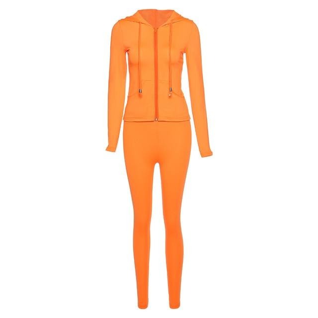 two piece set women long sleeve hooded zipper pocket sporty Jackets+leggings matching sets workout stretchy outfits-Dollar Bargains Online Shopping Australia