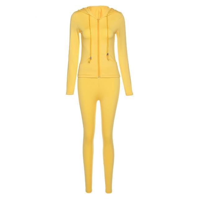 two piece set women long sleeve hooded zipper pocket sporty Jackets+leggings matching sets workout stretchy outfits-Dollar Bargains Online Shopping Australia