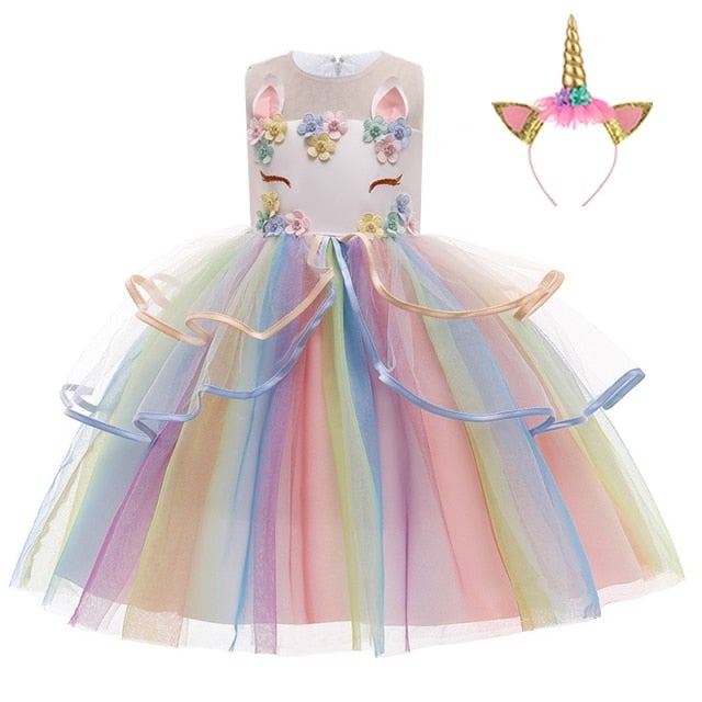 Kids Unicorn Dress for Girls Embroidery Flower Ball Gown Baby Girl Princess Dresses for Party Costumes Children Clothing-Dollar Bargains Online Shopping Australia