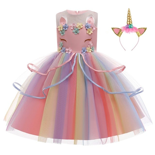 Kids Unicorn Dress for Girls Embroidery Flower Ball Gown Baby Girl Princess Dresses for Party Costumes Children Clothing-Dollar Bargains Online Shopping Australia