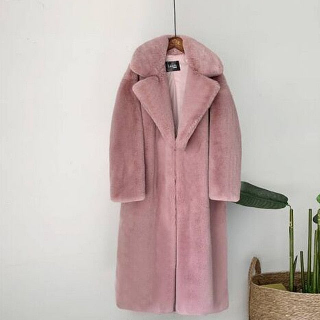 Women Winter Warm Faux Fur Coat Thick Women Long Coat Turn Down Collar Women Warm Coat With Belt Casaco Feminino-Dollar Bargains Online Shopping Australia