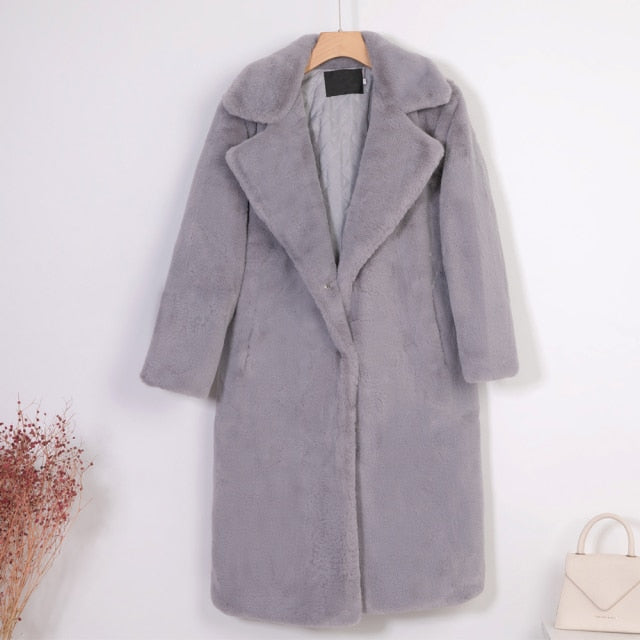 Women Winter Warm Faux Fur Coat Thick Women Long Coat Turn Down Collar Women Warm Coat With Belt Casaco Feminino-Dollar Bargains Online Shopping Australia