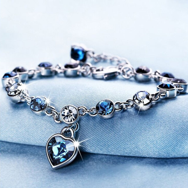 Classic ocean heart blue crystal bracelet for women alloy fashion simple Metal love Valentine&#39;s Day gift jewelry wholesale.-Dollar Bargains Online Shopping Australia