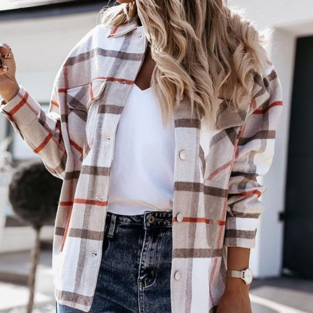 Shirts For Women Plaid Long Sleeve Button Up Shirt Collared Tops And Blouse 2021 Autumn Spring Fashion Loose Casual Black White-Dollar Bargains Online Shopping Australia
