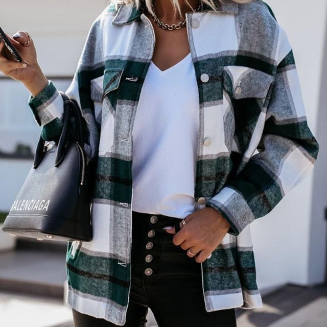 Shirts For Women Plaid Long Sleeve Button Up Shirt Collared Tops And Blouse 2021 Autumn Spring Fashion Loose Casual Black White-Dollar Bargains Online Shopping Australia