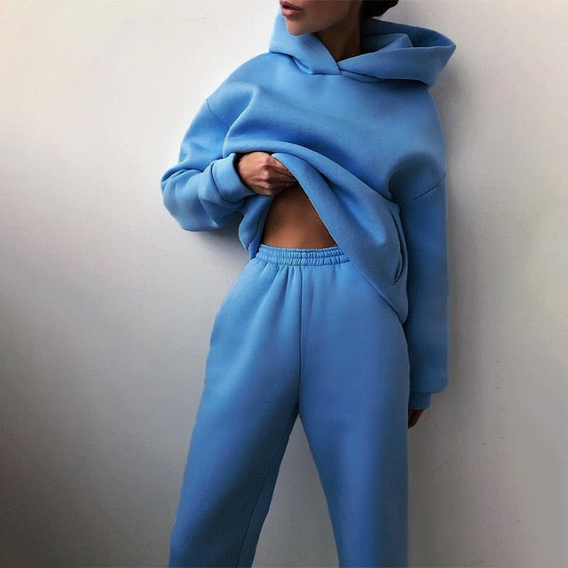 Women Elegant Solid Sets For Women Warm Hoodie Sweatshirts And Long Pant Fashion Two Piece Sets Ladies Lace Up Sweatshirt Suits-Dollar Bargains Online Shopping Australia