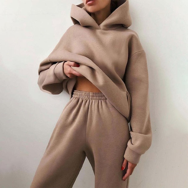 Women Elegant Solid Sets For Women Warm Hoodie Sweatshirts And Long Pant Fashion Two Piece Sets Ladies Lace Up Sweatshirt Suits-Dollar Bargains Online Shopping Australia