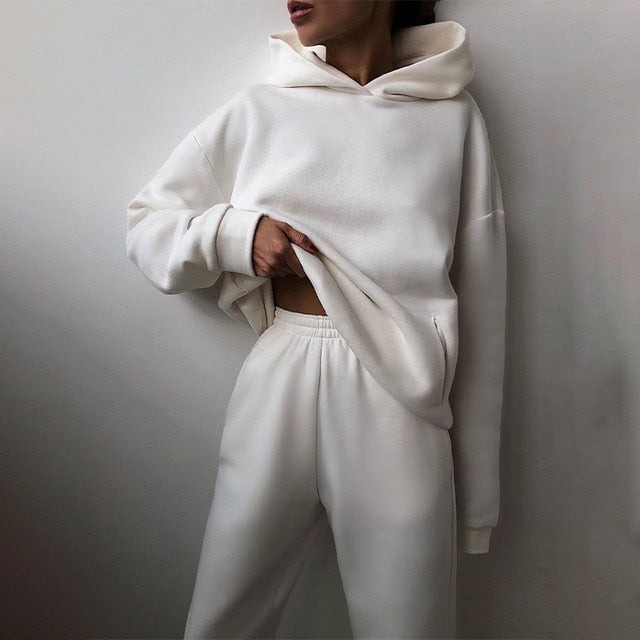 Women Elegant Solid Sets For Women Warm Hoodie Sweatshirts And Long Pant Fashion Two Piece Sets Ladies Lace Up Sweatshirt Suits-Dollar Bargains Online Shopping Australia