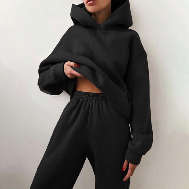 Women Elegant Solid Sets For Women Warm Hoodie Sweatshirts And Long Pant Fashion Two Piece Sets Ladies Lace Up Sweatshirt Suits-Dollar Bargains Online Shopping Australia