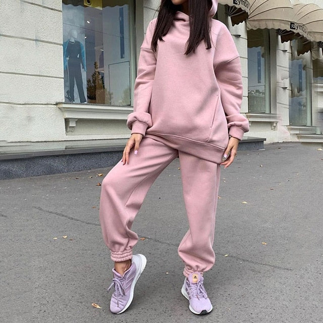 Women Elegant Solid Sets For Women Warm Hoodie Sweatshirts And Long Pant Fashion Two Piece Sets Ladies Lace Up Sweatshirt Suits-Dollar Bargains Online Shopping Australia