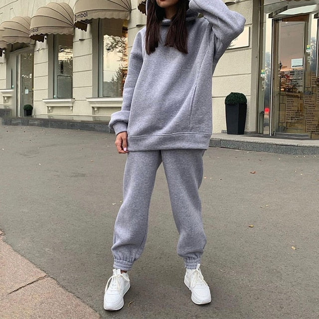 Women Elegant Solid Sets For Women Warm Hoodie Sweatshirts And Long Pant Fashion Two Piece Sets Ladies Lace Up Sweatshirt Suits-Dollar Bargains Online Shopping Australia