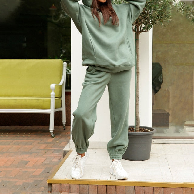 Women Elegant Solid Sets For Women Warm Hoodie Sweatshirts And Long Pant Fashion Two Piece Sets Ladies Lace Up Sweatshirt Suits-Dollar Bargains Online Shopping Australia