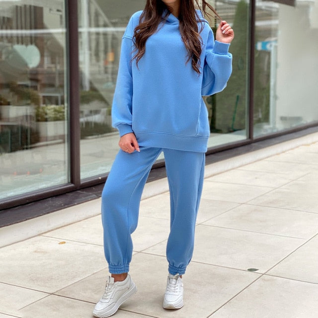 Women Elegant Solid Sets For Women Warm Hoodie Sweatshirts And Long Pant Fashion Two Piece Sets Ladies Lace Up Sweatshirt Suits-Dollar Bargains Online Shopping Australia