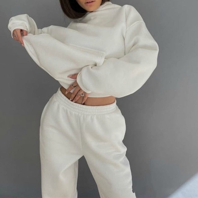 Women Elegant Solid Sets For Women Warm Hoodie Sweatshirts And Long Pant Fashion Two Piece Sets Ladies Lace Up Sweatshirt Suits-Dollar Bargains Online Shopping Australia