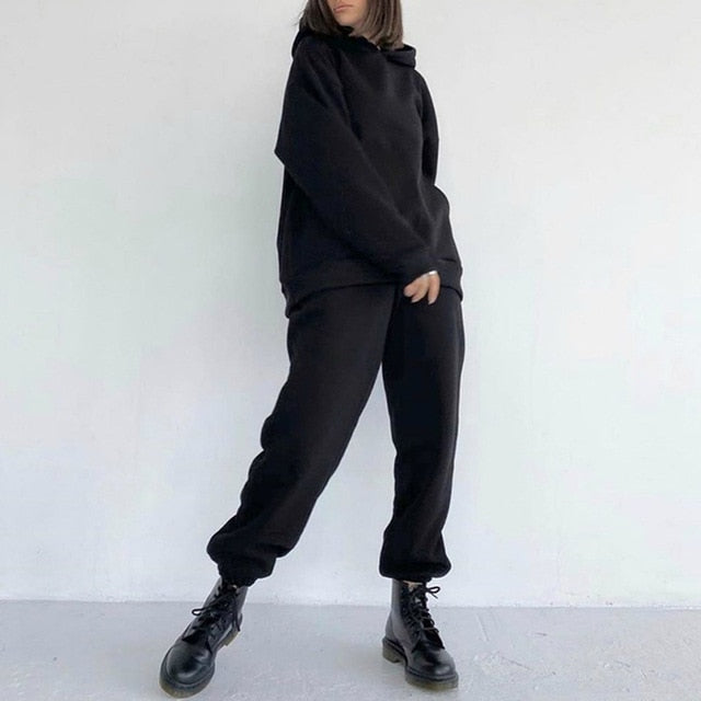 Women Elegant Solid Sets For Women Warm Hoodie Sweatshirts And Long Pant Fashion Two Piece Sets Ladies Lace Up Sweatshirt Suits-Dollar Bargains Online Shopping Australia