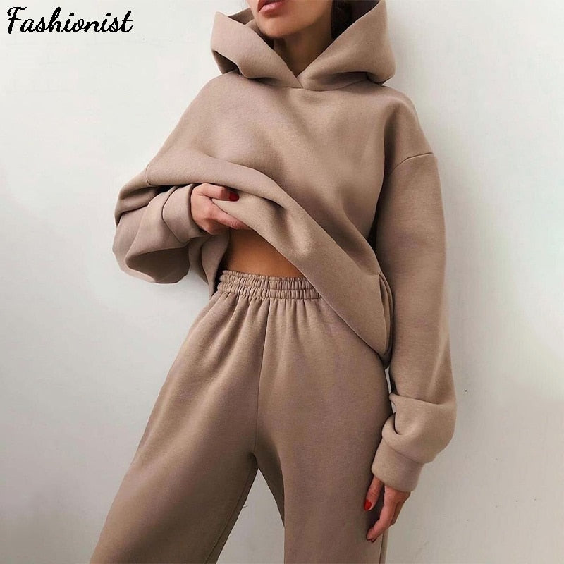 Women Elegant Solid Sets For Women Warm Hoodie Sweatshirts And Long Pant Fashion Two Piece Sets Ladies Lace Up Sweatshirt Suits-Dollar Bargains Online Shopping Australia