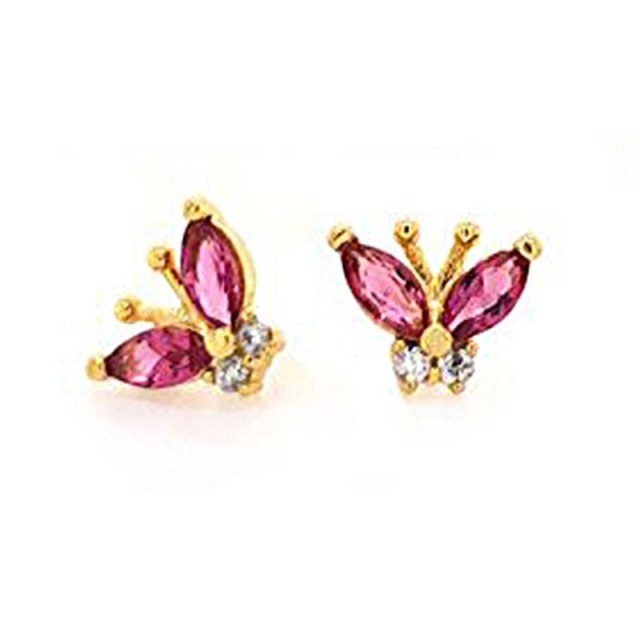 925 Sterling Silver Rose Red Crystal Series Stud Earrings For Women Cubic Zirconia Jeweled Butterfly Flower Ear Stud Gift-Dollar Bargains Online Shopping Australia