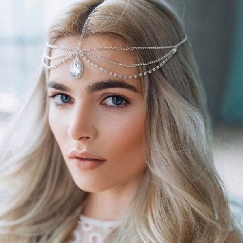 Crystal forehead dance eyebrow pendant headdress crystal forehead chain water drop hair ornament head chain Bohemian headdress-Dollar Bargains Online Shopping Australia