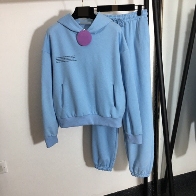 Solid Cotton Hooded Sweatshirts Hoodies Track Pants Joggers Women Tracksuits Two Piece Sets Sweatpants Sweatsuits Spring Female-Dollar Bargains Online Shopping Australia