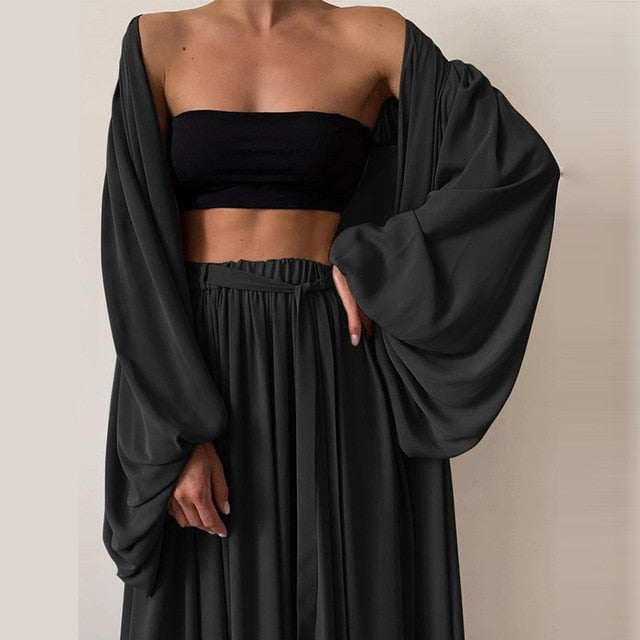 Spring Soft Women Three Piece Set Fashion Wrap Cardigan Tops And High Waist Pants Suit Female Casual Simple Tracksuits Homewear-Dollar Bargains Online Shopping Australia