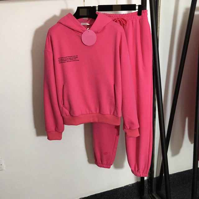 Solid Cotton Hooded Sweatshirts Hoodies Track Pants Joggers Women Tracksuits Two Piece Sets Sweatpants Sweatsuits Spring Female-Dollar Bargains Online Shopping Australia