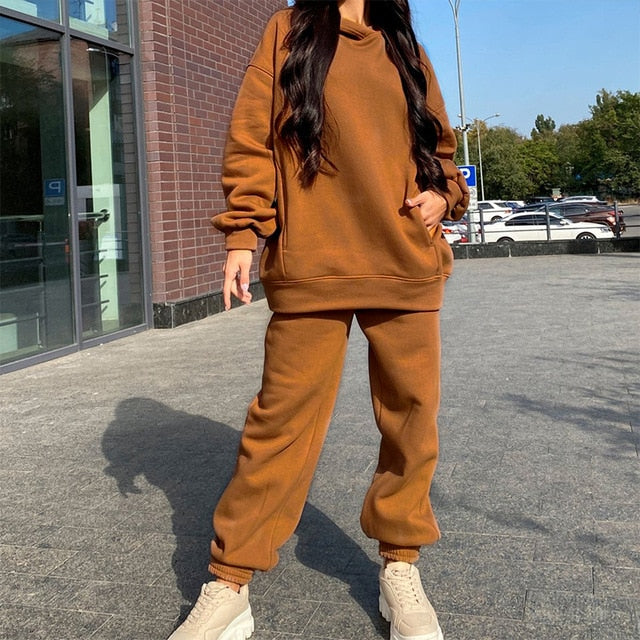 Women Elegant Solid Sets For Women Warm Hoodie Sweatshirts And Long Pant Fashion Two Piece Sets Ladies Lace Up Sweatshirt Suits-Dollar Bargains Online Shopping Australia