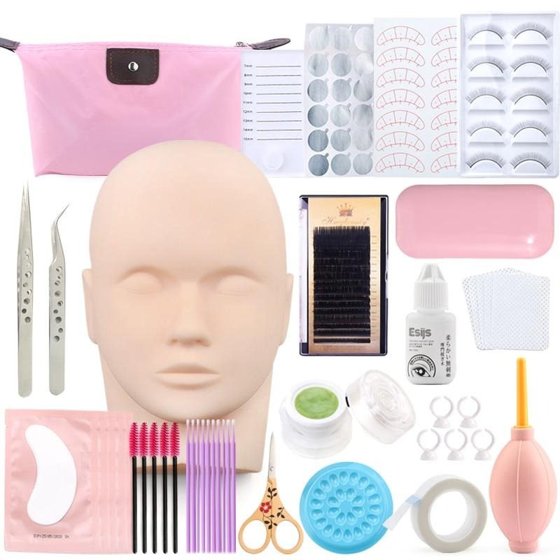 False Eyelash Extension Training Kit Practice Model Head Eye Pads Tweezers Glue Ring Brush Grafting Eyelash Tools Kit-Dollar Bargains Online Shopping Australia