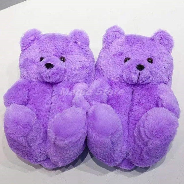 Teddy Bear women christmas plush slippers Cartoon Cute Bear House Slipper Furry Faux Fur Slides Woman Furry-Dollar Bargains Online Shopping Australia