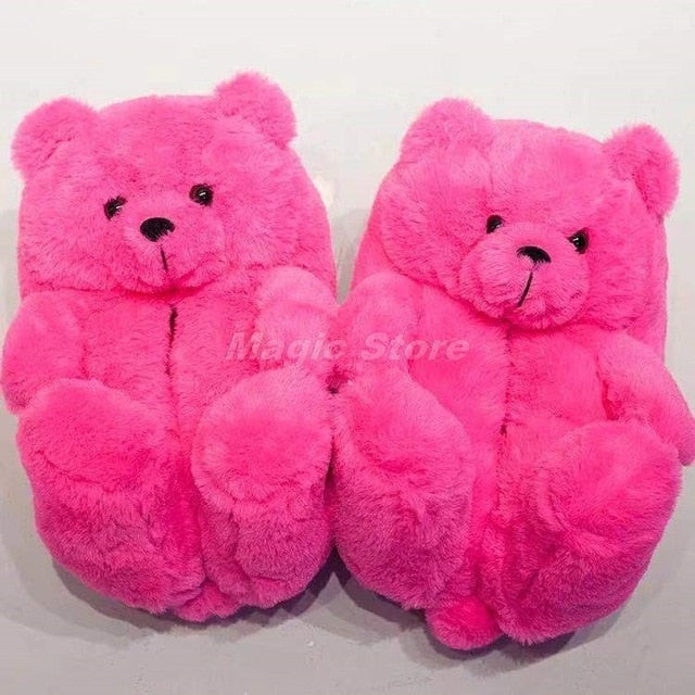 Teddy Bear women christmas plush slippers Cartoon Cute Bear House Slipper Furry Faux Fur Slides Woman Furry Flip Flop Shoes-Dollar Bargains Online Shopping Australia