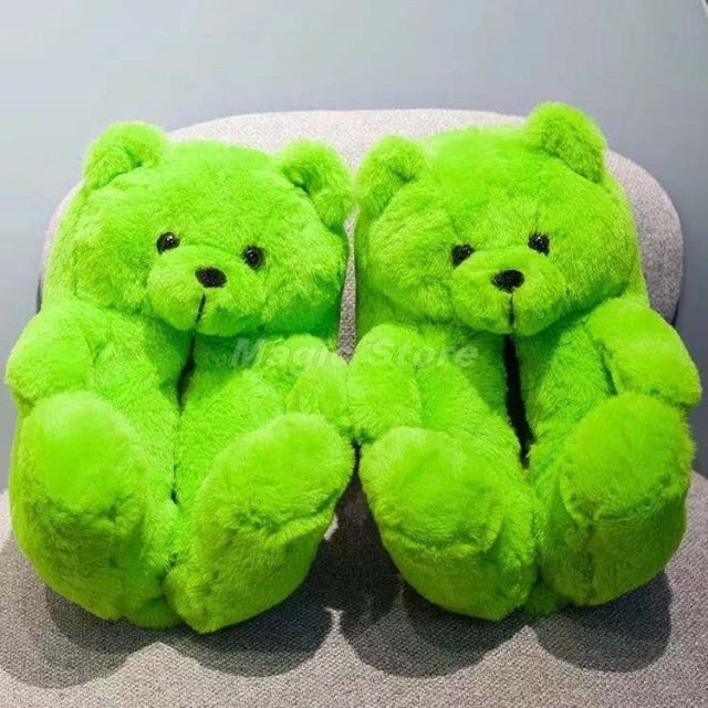 Teddy Bear women christmas plush slippers Cartoon Cute Bear House Slipper Furry Faux Fur Slides Woman Furry-Dollar Bargains Online Shopping Australia